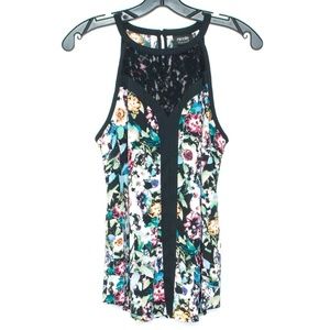 Nicole Miller Tank Top Floral Keyhole Small J1